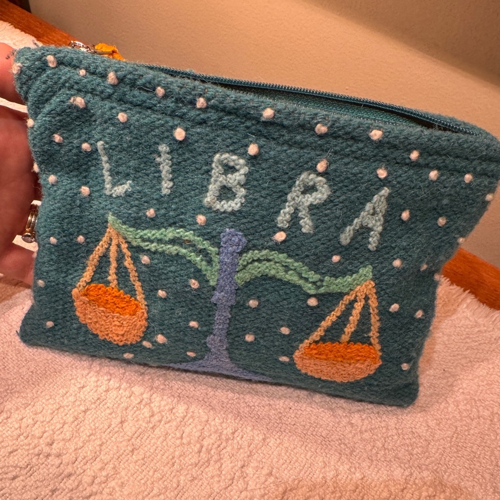 Jenny Krauss Embroidered Wool Cosmetic Bag for Libra Zodiac